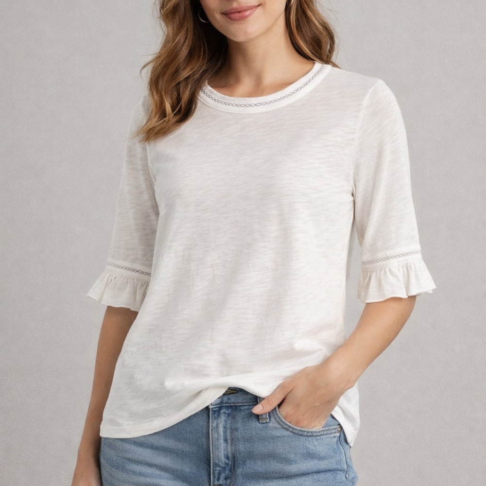 Goldie white Ruffle Sleeve 3/4 Tee, size XS